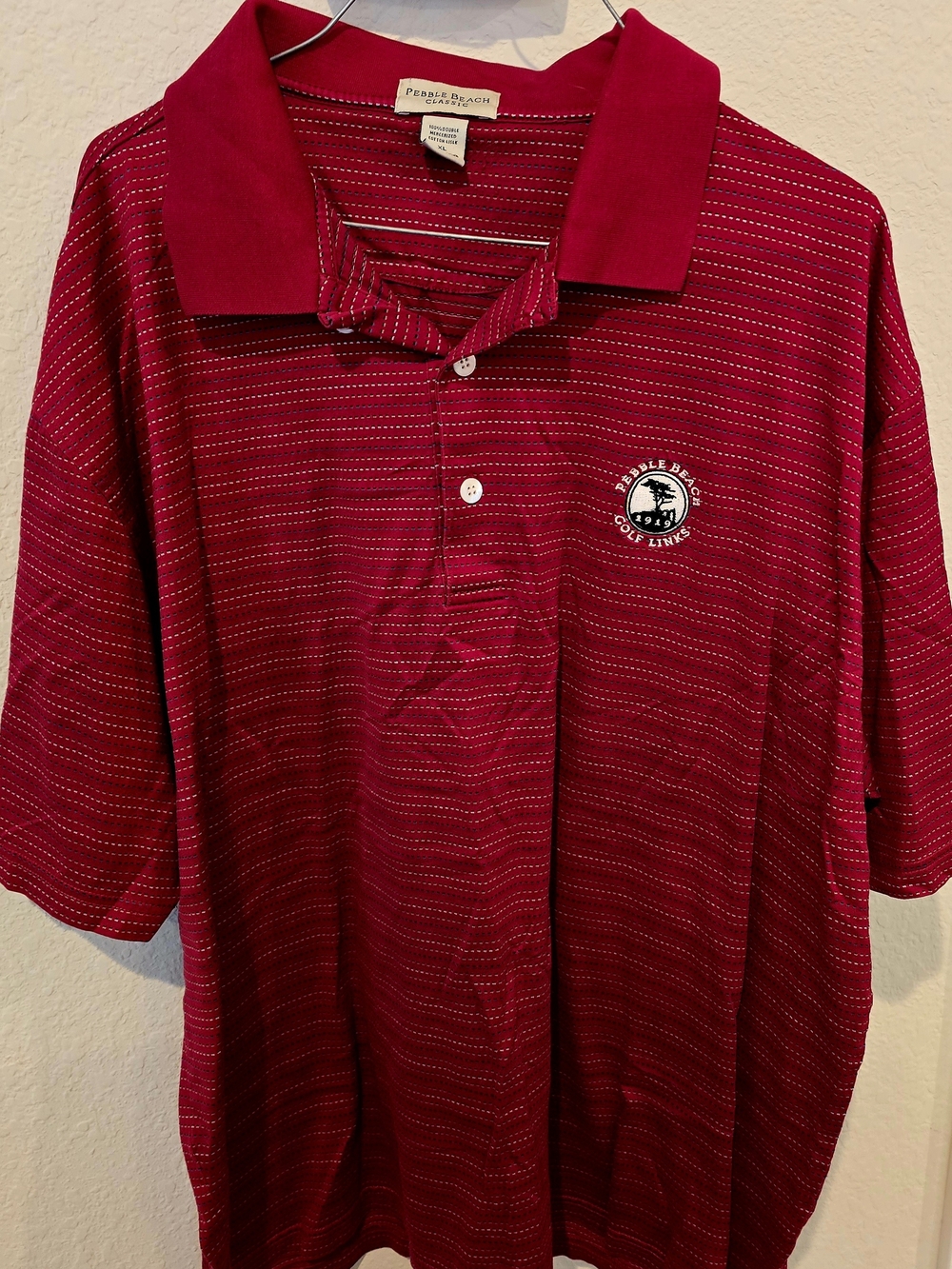 Pebble Beach Men’s Burgundy Red Striped Golf Polo